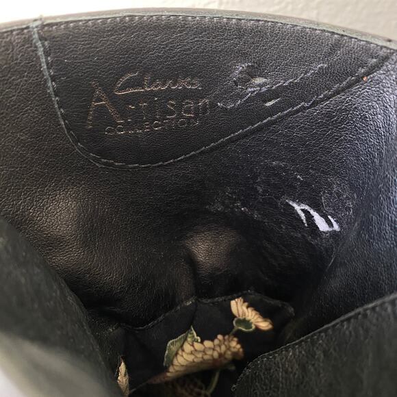 Clarks Artisan Mid Calf Heeled Boots Cinched Shaft 80s Style Women Sz 10 Leather - Picture 14 of 16